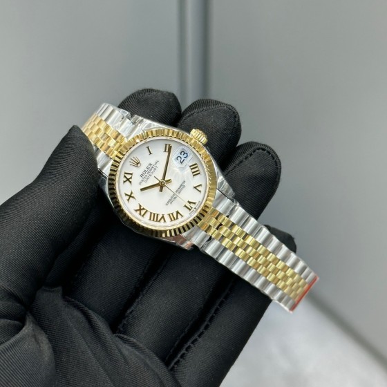 Datejust series, white dial, 31mm, gold and silver two-tone strap.